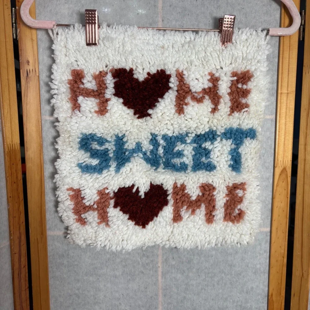 Handmade Home Sweet Home Textile‎ Wall Art Decor Latch Hook Wall Art Vintage